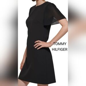 Tommy Hilfiger Black Pleated Sleeve Dress Women’s Cocktail Shift A-Line
